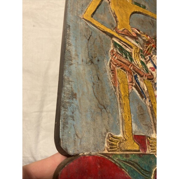 Vintage 1930-40 Wayang Puppet on Blawong Wood Board Indonesian Hand Painted Art - Picture 8 of 8